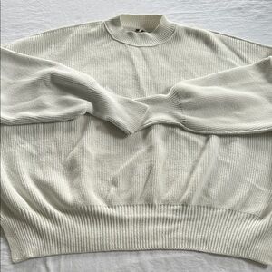 Free People Ivory Ribbed Crew Neck Sweater